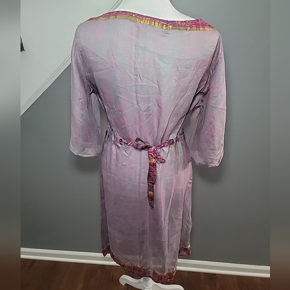 Unique Uttam London Size M/L Dress Purple Pink Paisley Delicate 100% Silk Dress - Picture 5 of 8